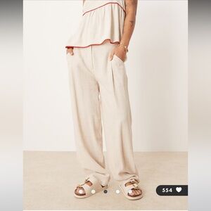 Petite pleat front tapered linen pants in stone